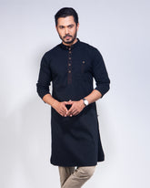 Men's Jet Black Casual Panjabi Spandex Fabric 266#1