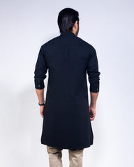 Men's Jet Black Casual Panjabi Spandex Fabric 266#1