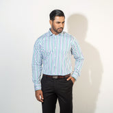 Shirt:Full Sleeve Blue Door_Regular Fit_ Stripe_275#1