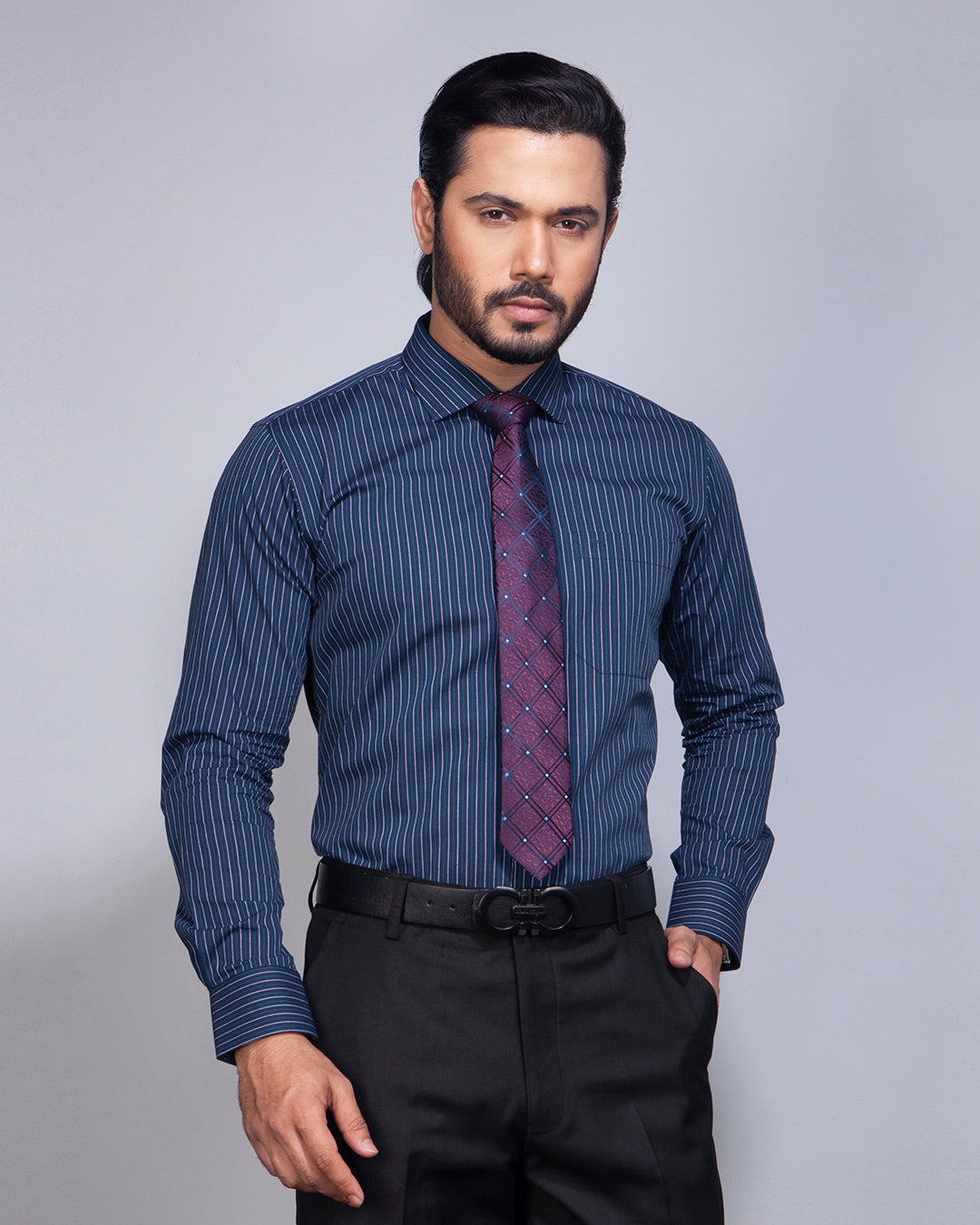 Blue Stripe Cotton Formal Shirt for Men