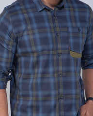 Men's Blue Check Casual Shirt – Full Sleeve 462#3