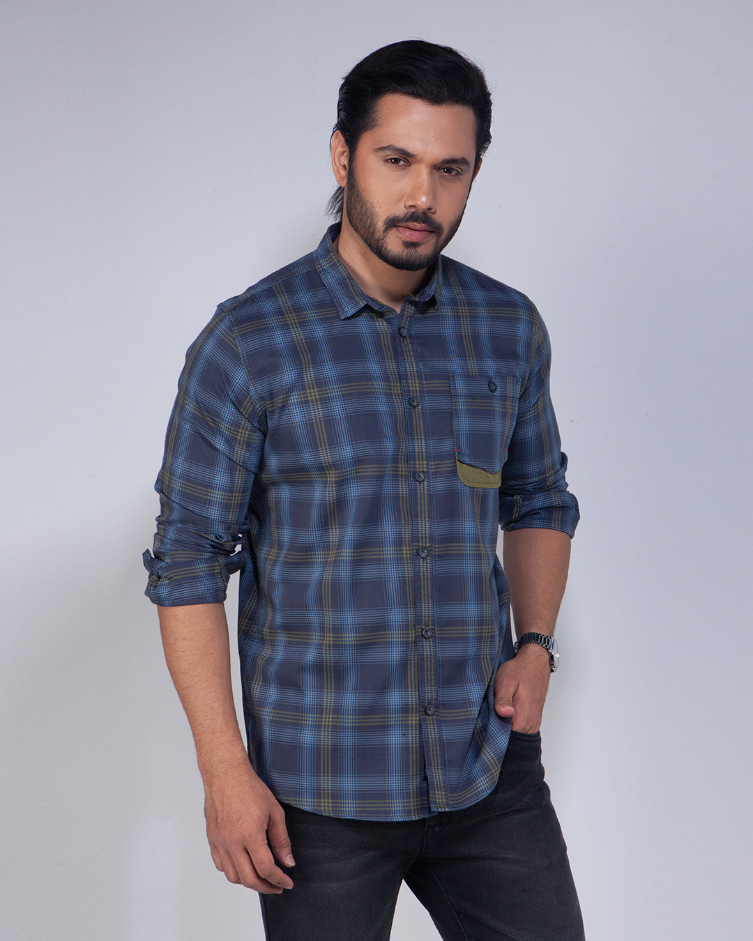 Men's Blue Check Casual Shirt