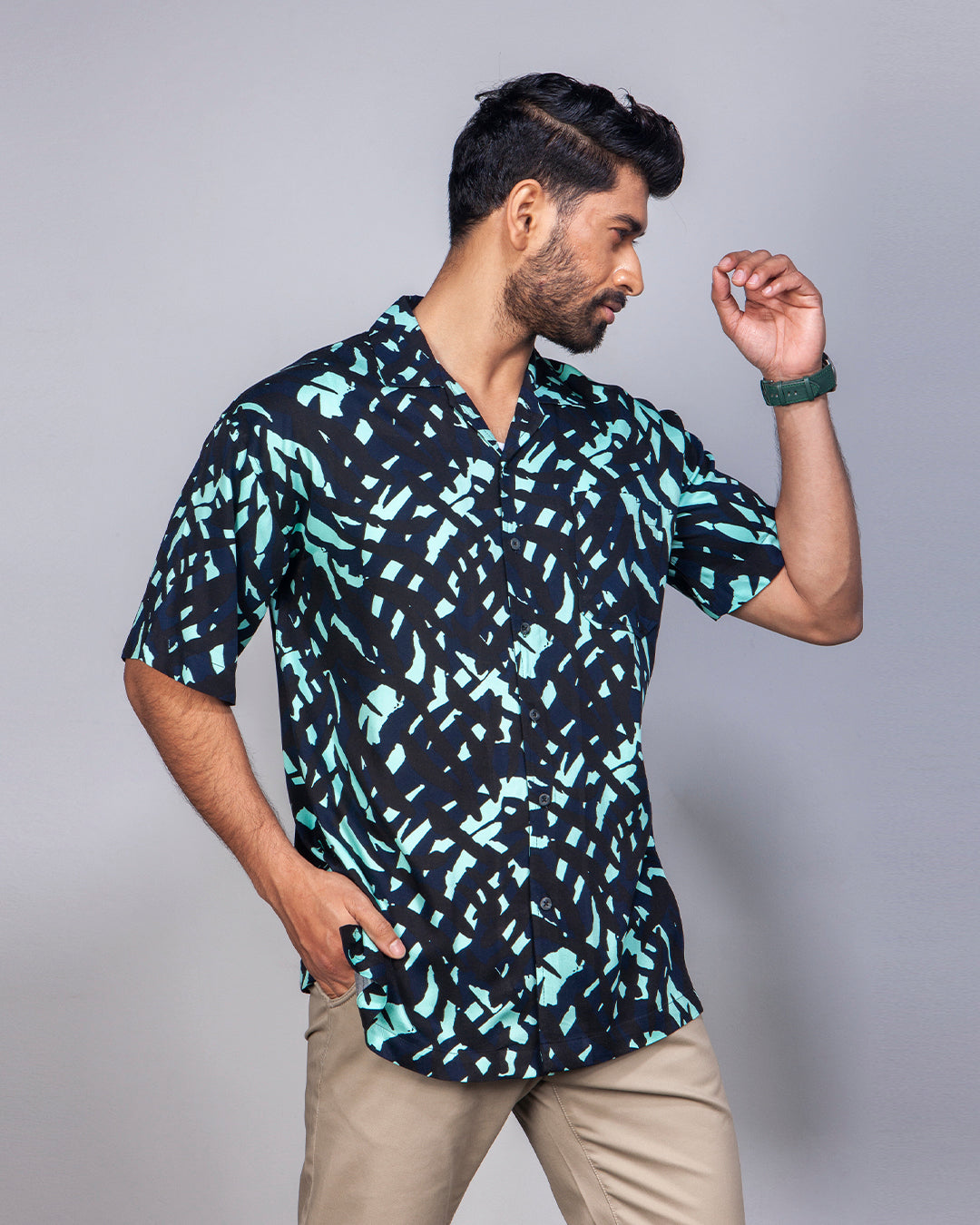 Men's Cuban Collar Printed Shirt – Drop Shoulder