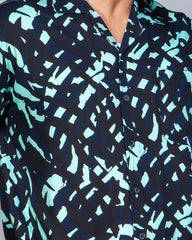Men's Cuban Collar Printed Shirt – Drop Shoulder 105#1