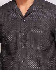Men's Black Cuban Collar Shirt – Drop Shoulder 104#2