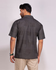 Men's Black Cuban Collar Shirt – Drop Shoulder 104#2
