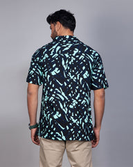 Men's Cuban Collar Printed Shirt – Drop Shoulder 105#1