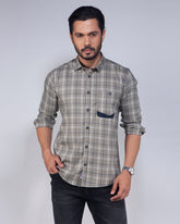 Light Olive Color Check Casual Shirt For Men
