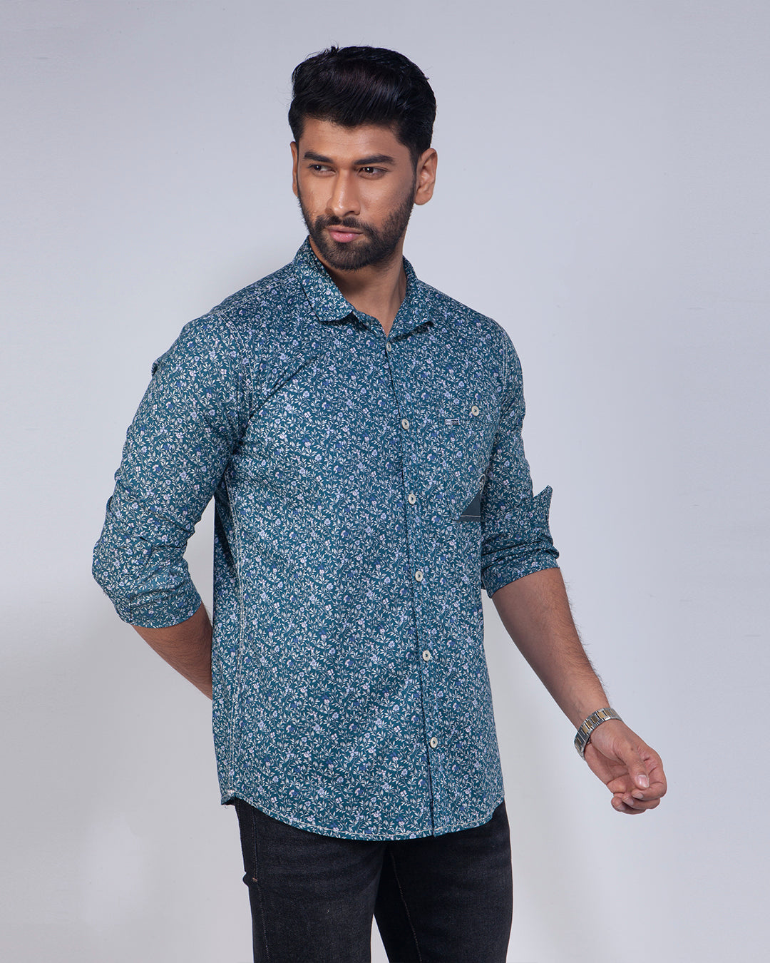 Printed Green Full Sleeve Casual Shirt