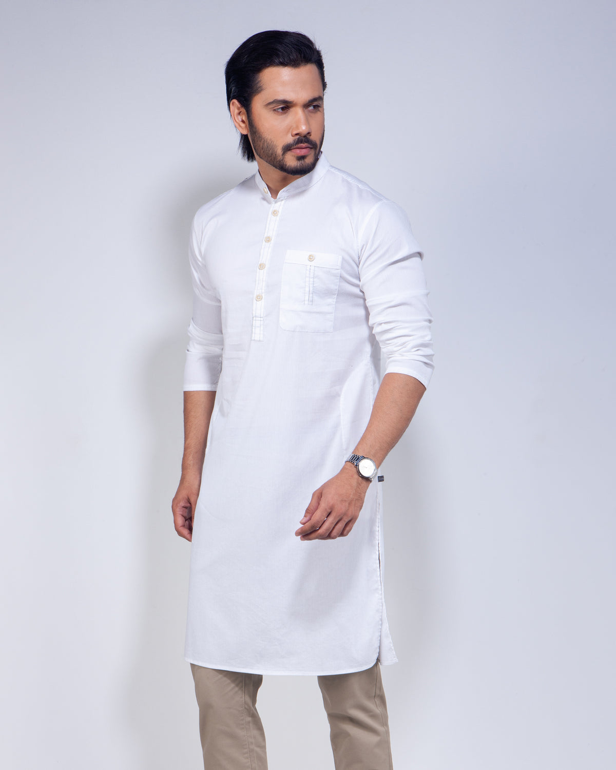 White Casual Panjabi Spandex Fabric 266#2