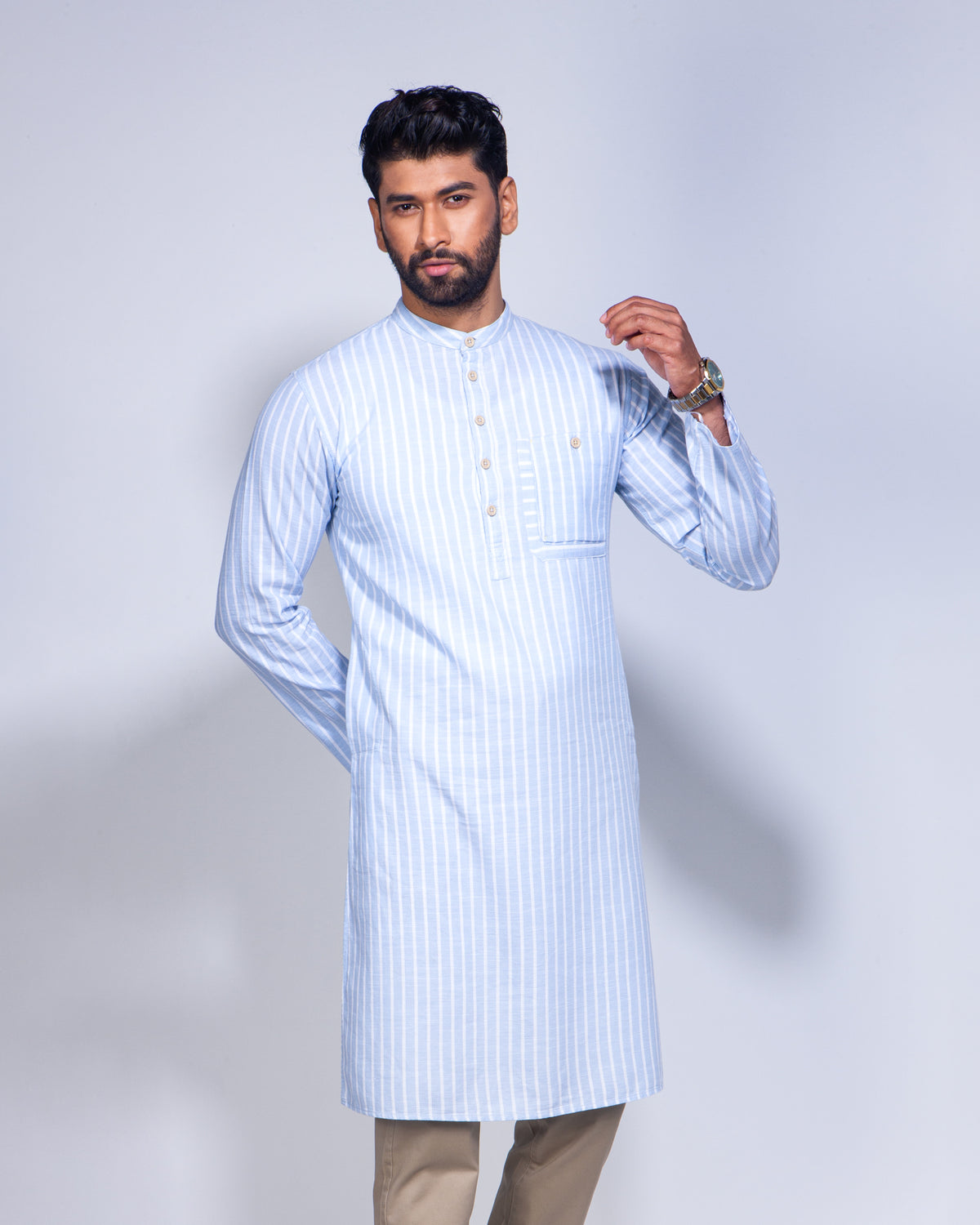 Sky Blue Casual Stripe Panjabi 267#1