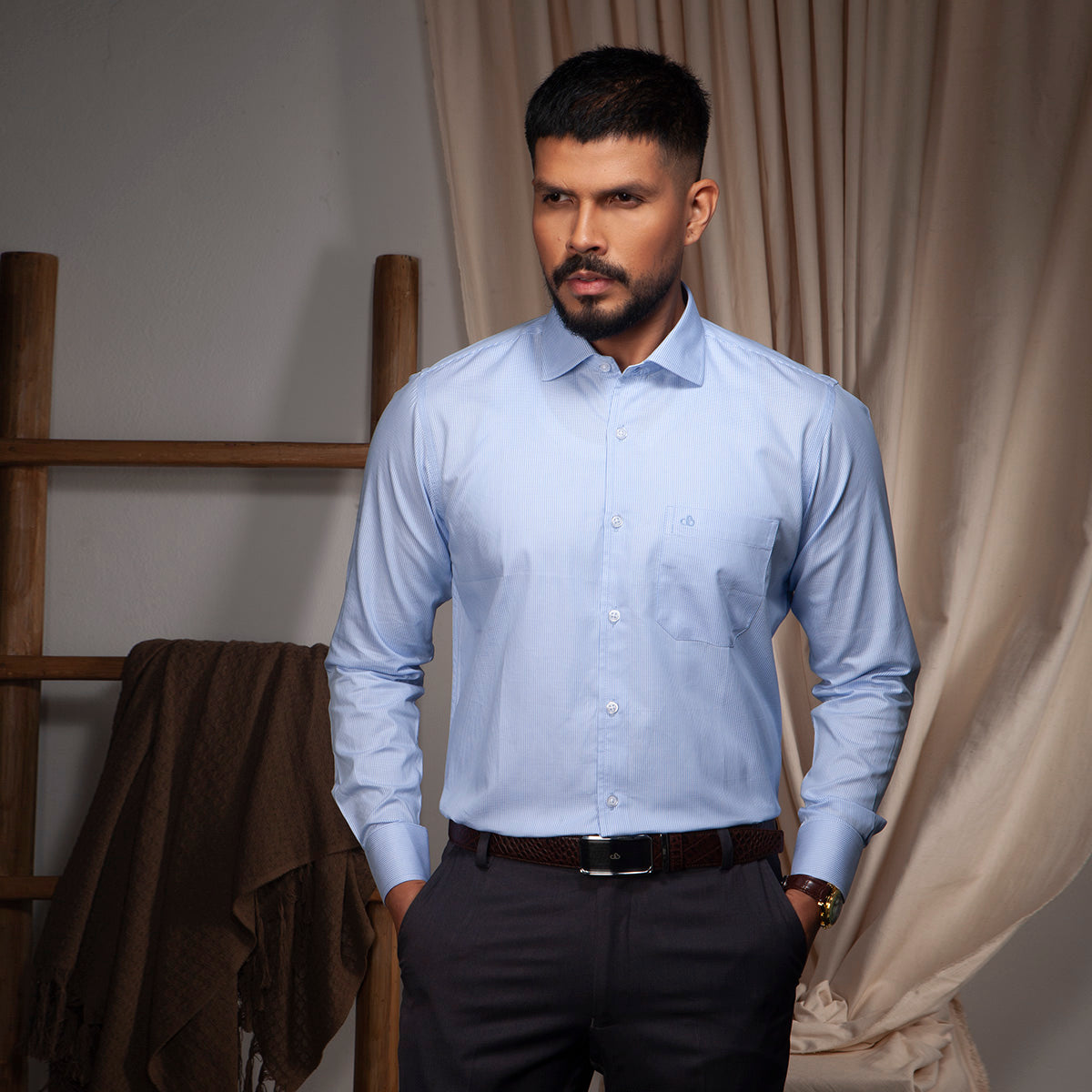 Shirt:Full Sleeve Blue Door_Regular Fit_ Dobby_310#1