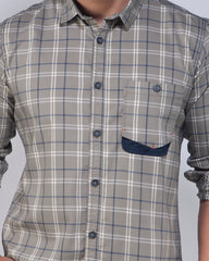 Light Olive Color Check Casual Shirt For Men 462#2