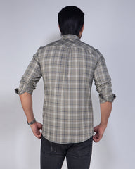 Light Olive Color Check Casual Shirt For Men 462#2