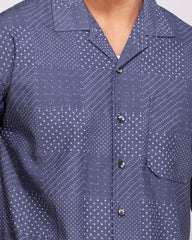 Men's Cuban Collar Printed Shirt – Drop Shoulder 104#1