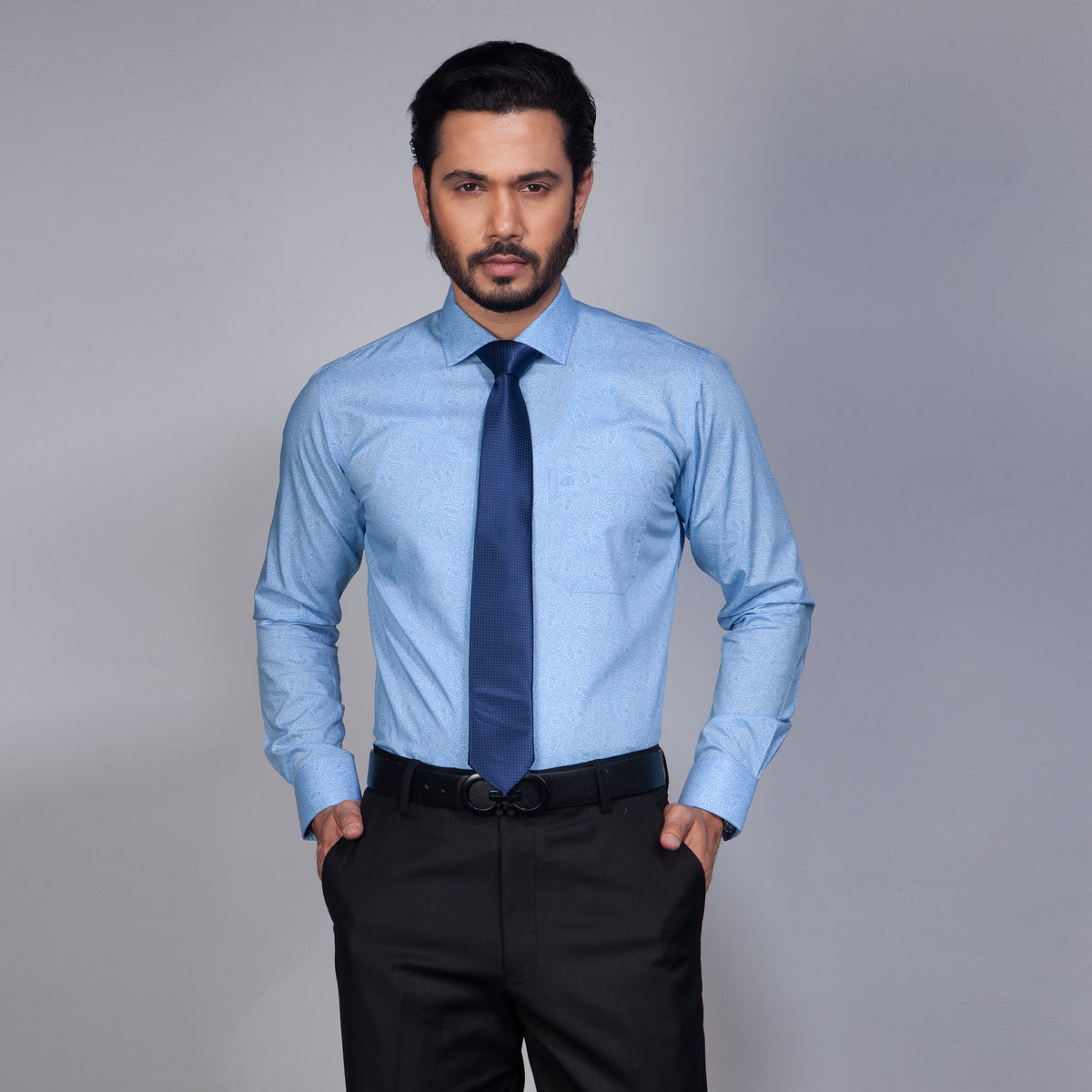 Shirt:Full Sleeve Blue Door_Regular Fit_Dobby_321#1