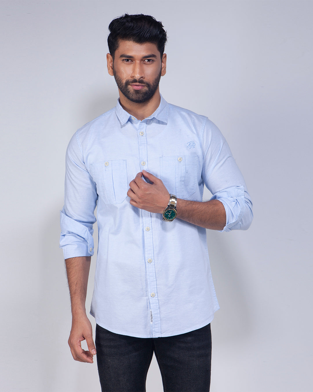Men's 100% Cotton Sky Blue Casual Shirt 